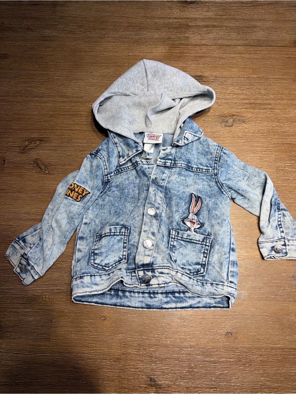 Warner Bros. - Looney Tuned Light Blue Denim Hooded Jacket with Bugs Bunny Patch